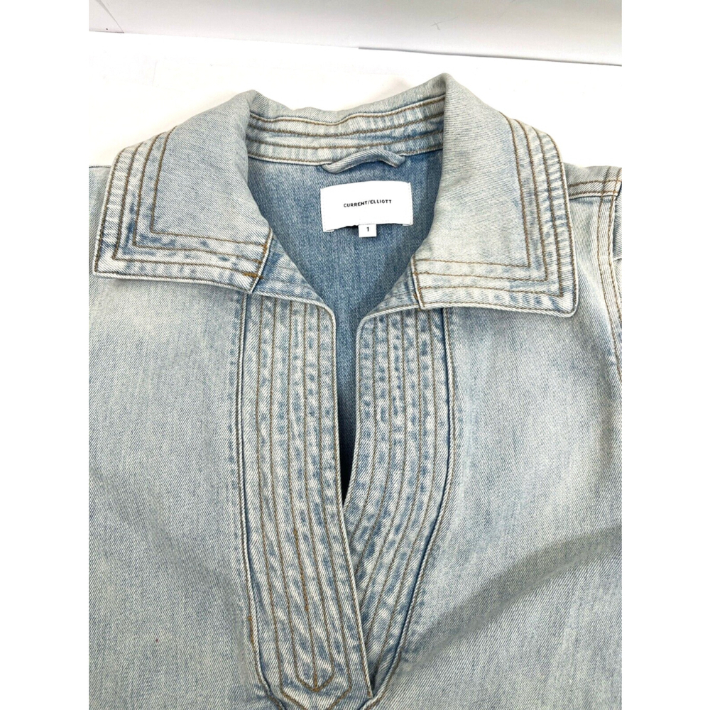 Current/Elliot Denim Jean Dress Puff Sleeve Size 1 Small Blue Light Wash Belted - Picture 11 of 14